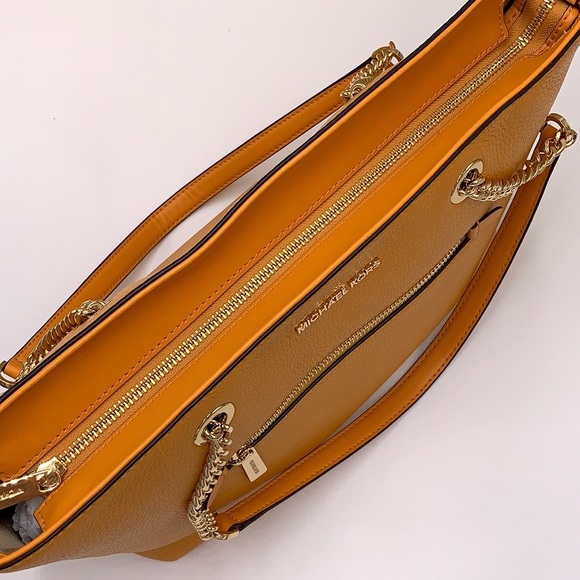 Michael Kors Jet Set Item Medium Front Pocket Shoulder Chain Tote HONEYCOMB - Picture 8 of 16